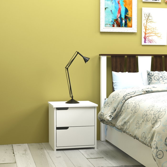 Hanah Home Mesita de Noche Moderna Blanca 2 Cajones, 45x45x40 cm